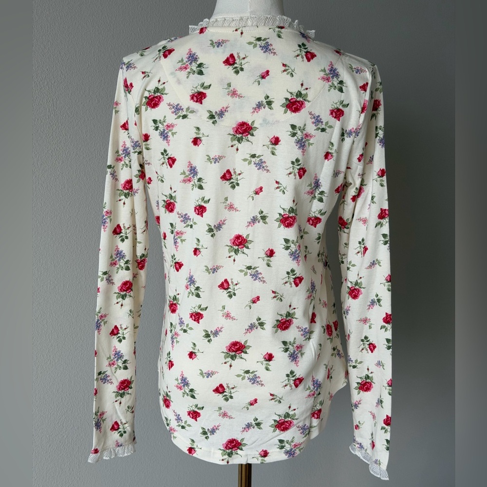 Lauren Ralph Lauren Cream Floral Rose Cotton Pajama Set-Romantic Sleepwear-S - Picture 8 of 16